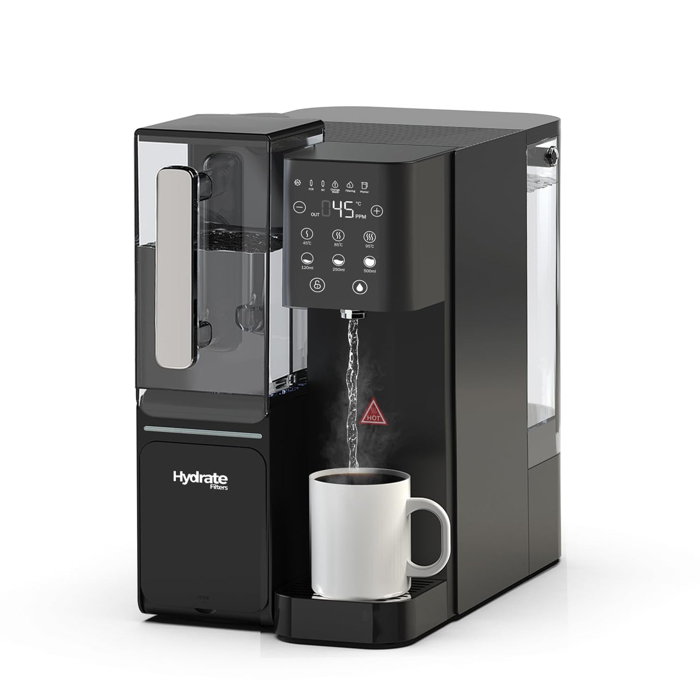 Water filter system sitting on bench