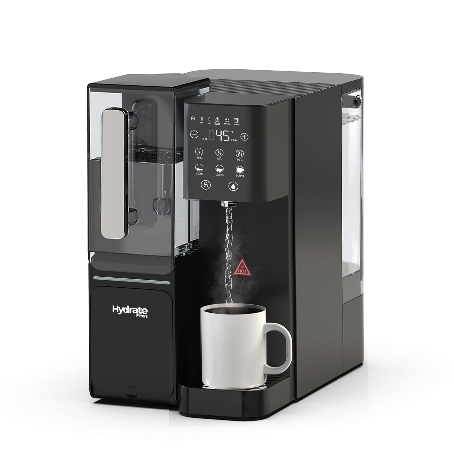 Water filter system sitting on bench